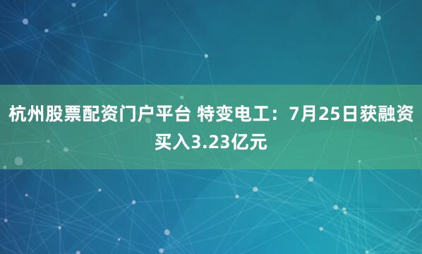 杭州股票配资门户平台 特变电工：7月25日获融资买入3.23亿元